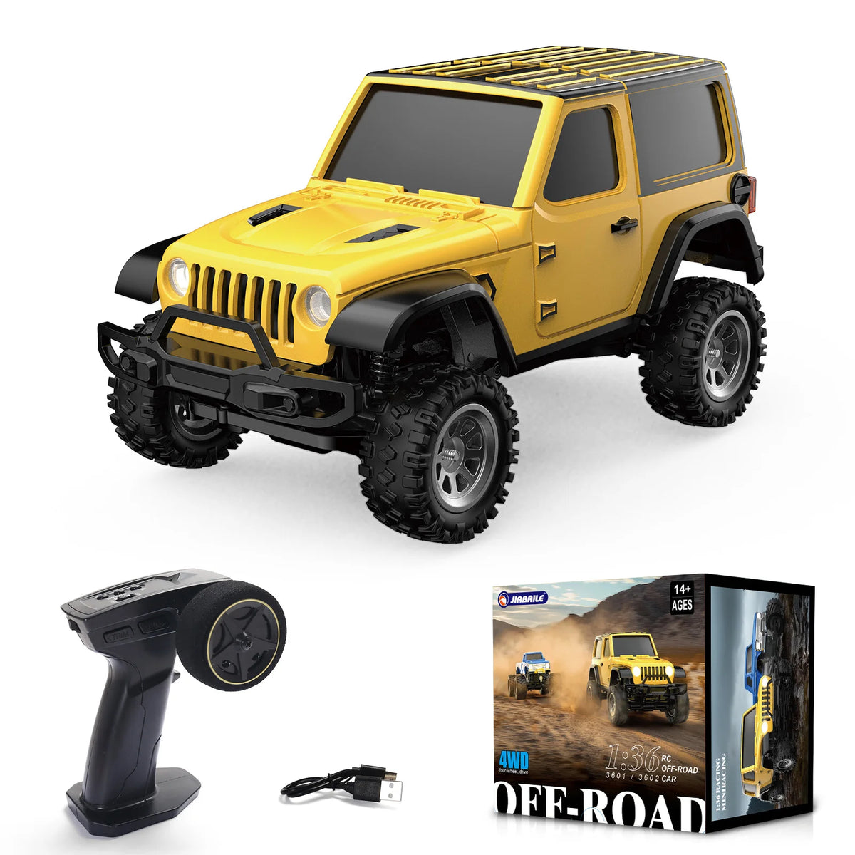1/36 Scale RC Crawler Car 4WD Mini Remote Vehicle - LED Yellow