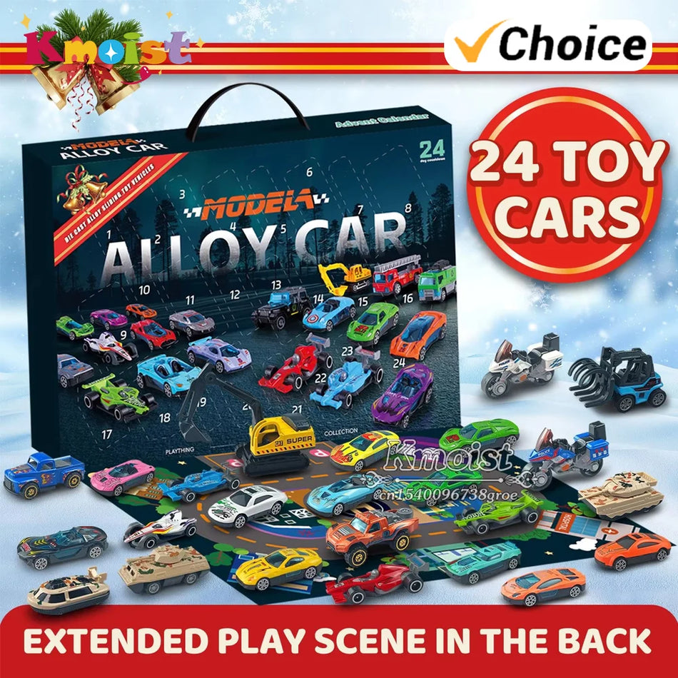 Ημερολόγιο Αντίστροφης Μέτρησης Μεταλλικά Αυτοκίνητα Kmoist 24 Ημέρες για Παιδιά, Παιχνίδια Τυφλού Κουτιού, Σετ Πλαστικών Δώρων