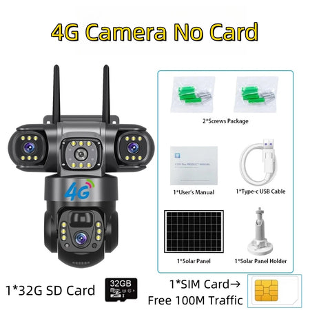Solar 4G Camera with Sim Card 4G Cam 32G Card