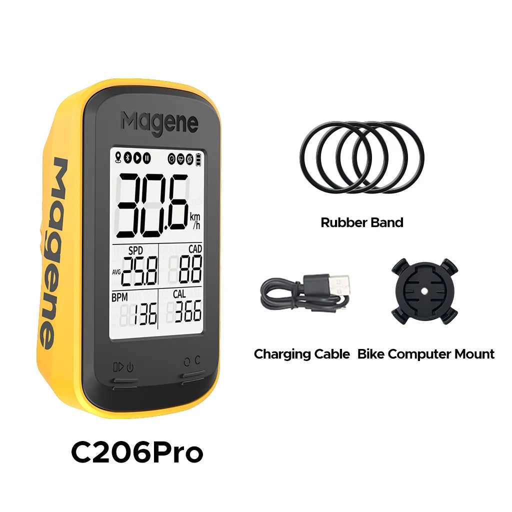 Magene C206 Pro Bike Computer &ndash; Wireless GPS with Cadence Sensor C206Pro Yellow