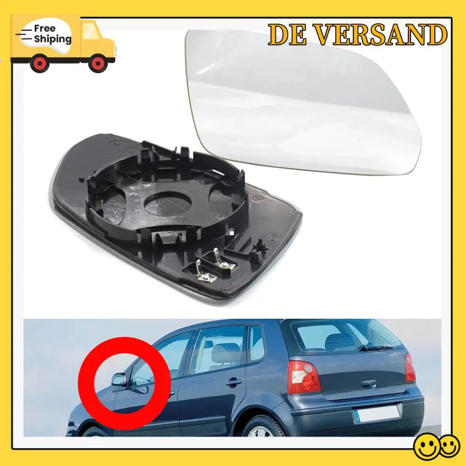 Modré vyhrievané sklo zrkadla na krídle pre VW Polo 05 09 s ľavým riadením