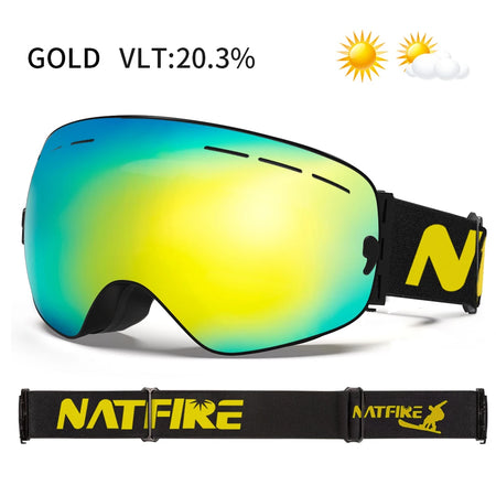 NATFIRE Snowboard Ski Goggles &ndash; UV400 Anti Fog Protection Gold / CHINA