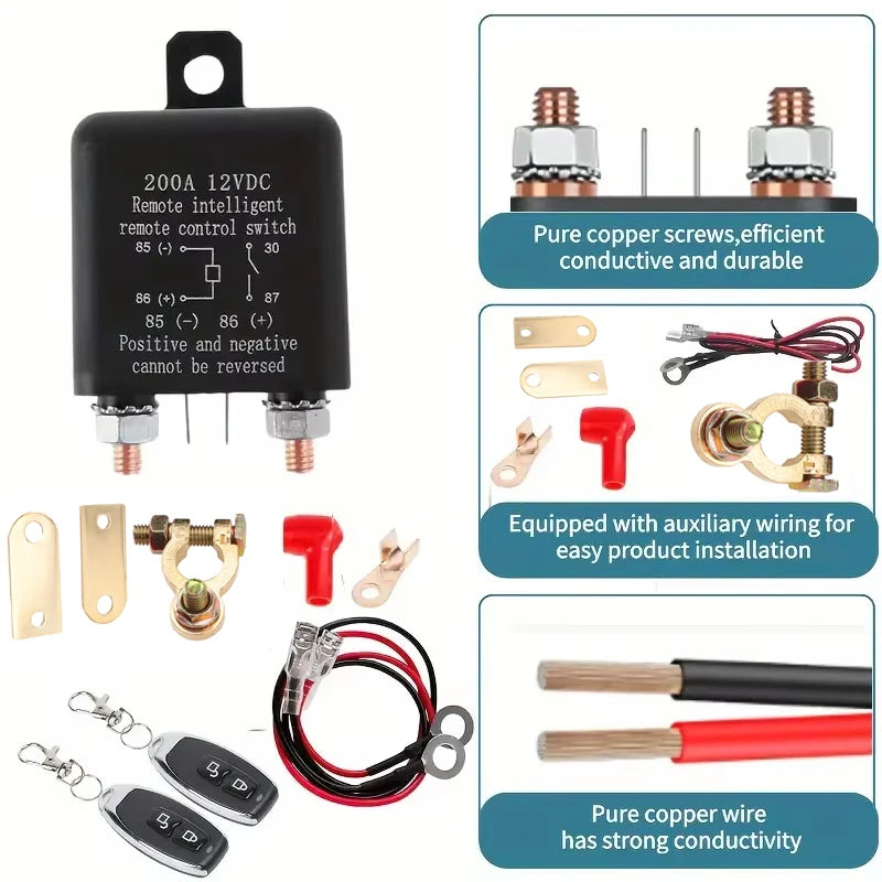 12V 200A Uzaktan Akü Kesme Anahtarı Araç, Kamyon, Bot Hırsızlık Önleyici Röle
