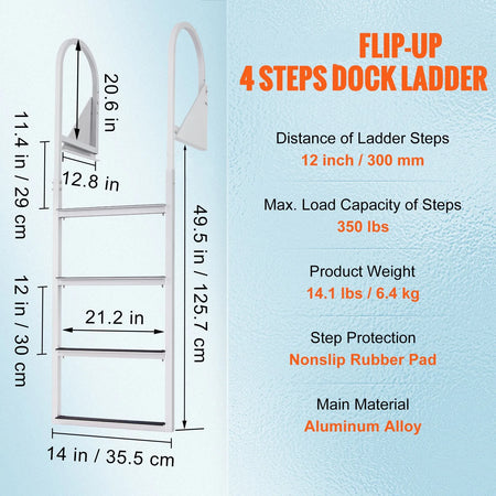 SucceBuy 3/4/5 Steps Flip Up Dock Ladders - Sturdy Boarding 4 Steps / spain