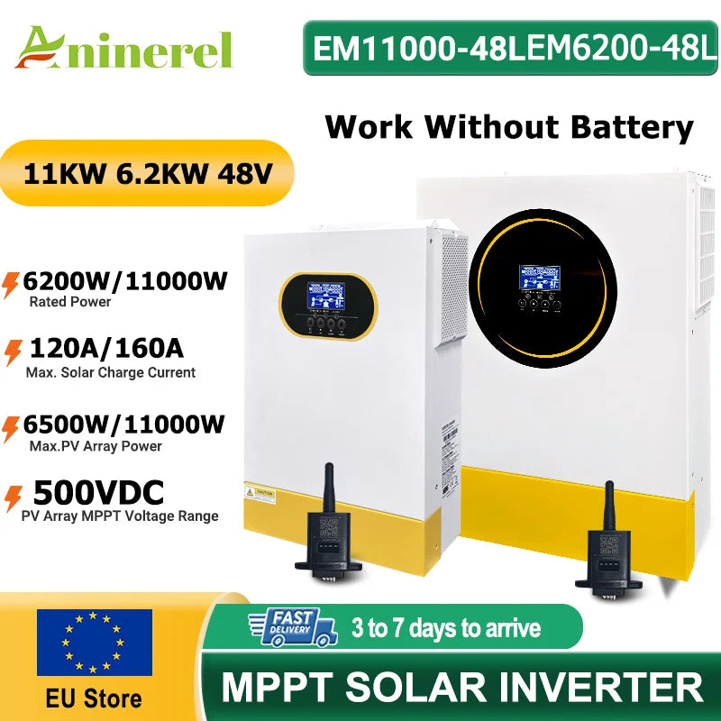Aninerel 11KW Güneş Hibrit İnvertör MPPT 120A, Saf Sinüs Dalga, 500VDC PV Girişi ve WiFi Bağlantısı ile