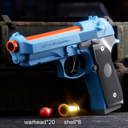 m92 2011 Blowback Shell throwing Empty hanging Continuous shooting Soft Bullet Launcher Toy Gun M92 blue