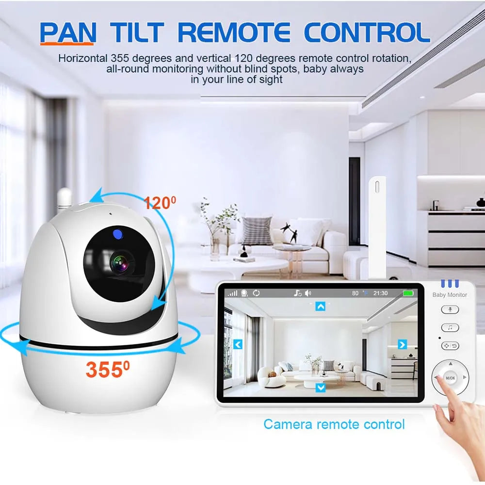 5 Inch HD Video Baby Monitor with Pan Tilt Camera and Temperature Display