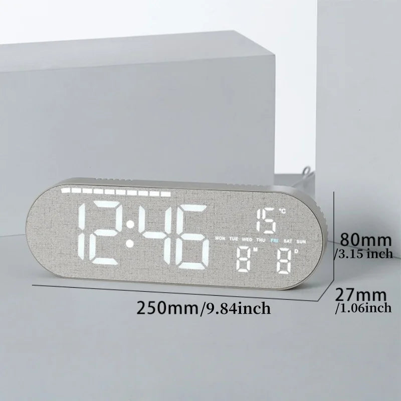 Orologio digitale LED da parete con temperatura, data, 2 allarmi, stile legno e alimentazione USB