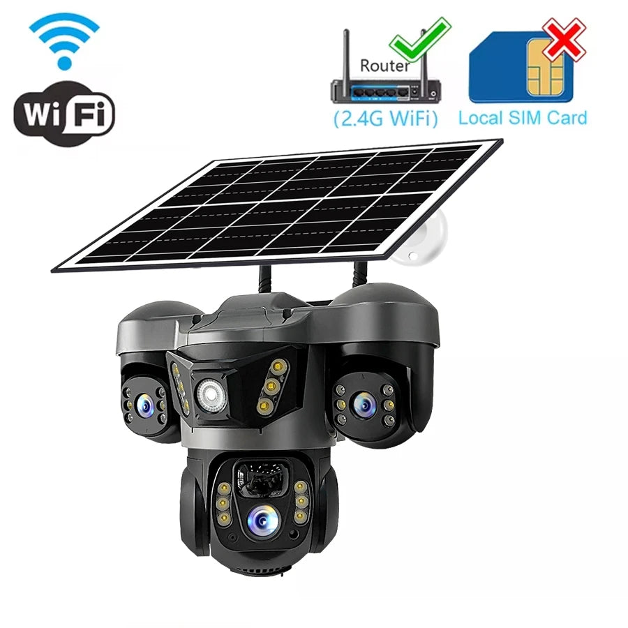 15MP WIFI Solar Camera &ndash; Triple Lens Waterproof Security WiFi Cam No Card