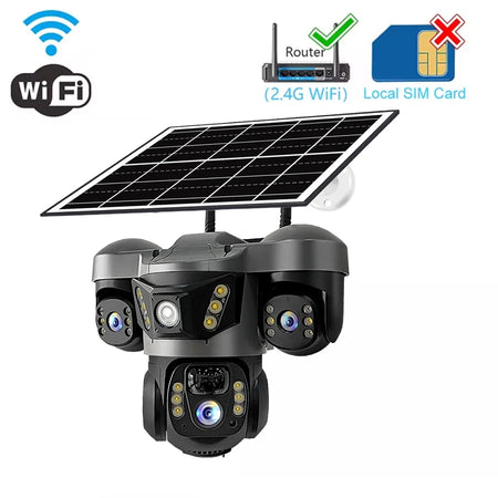 15MP WIFI Solar Camera &ndash; Triple Lens Waterproof Security WiFi Cam No Card