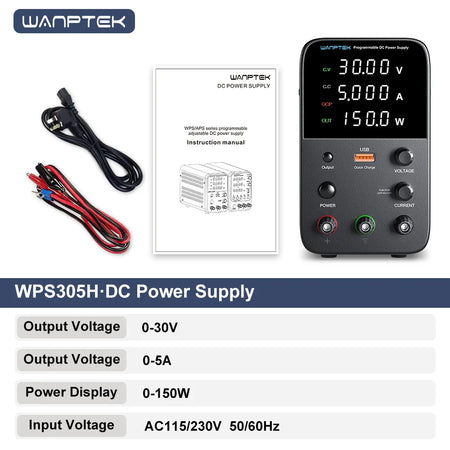 Wanptek 32V 10A Adjustable DC Power Supply with Fast Charging &amp; Memory Function WPS305H 30V 5A / CHINA / 220V UK Plug