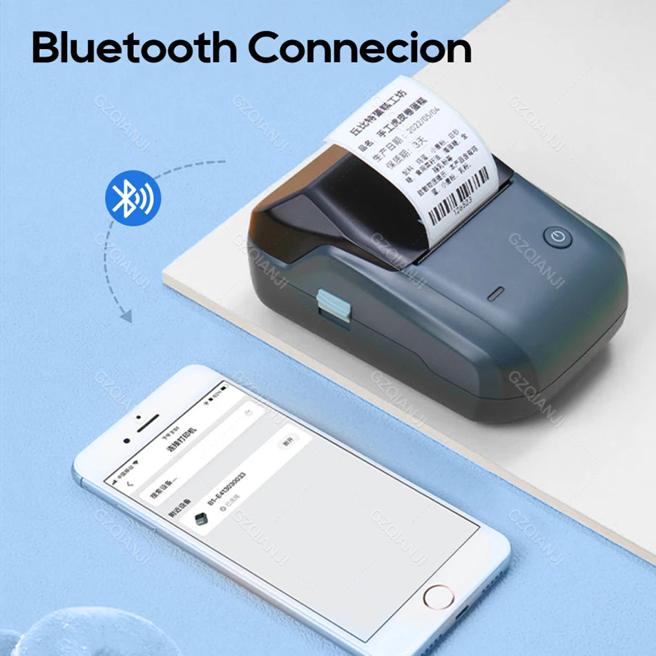 Mini Mobile Thermal Bluetooth Label Printer with 10 Rolls White Label Paper