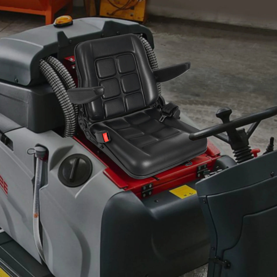 Kolçaklı ve Emniyet Kemerli Siyah Forklift Sürücü Tarafı Koltuğu 100kg