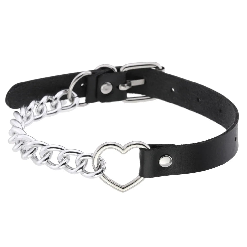 Punk Spike Rivet Leather Choker with Pentagram Pendant for Women W4614