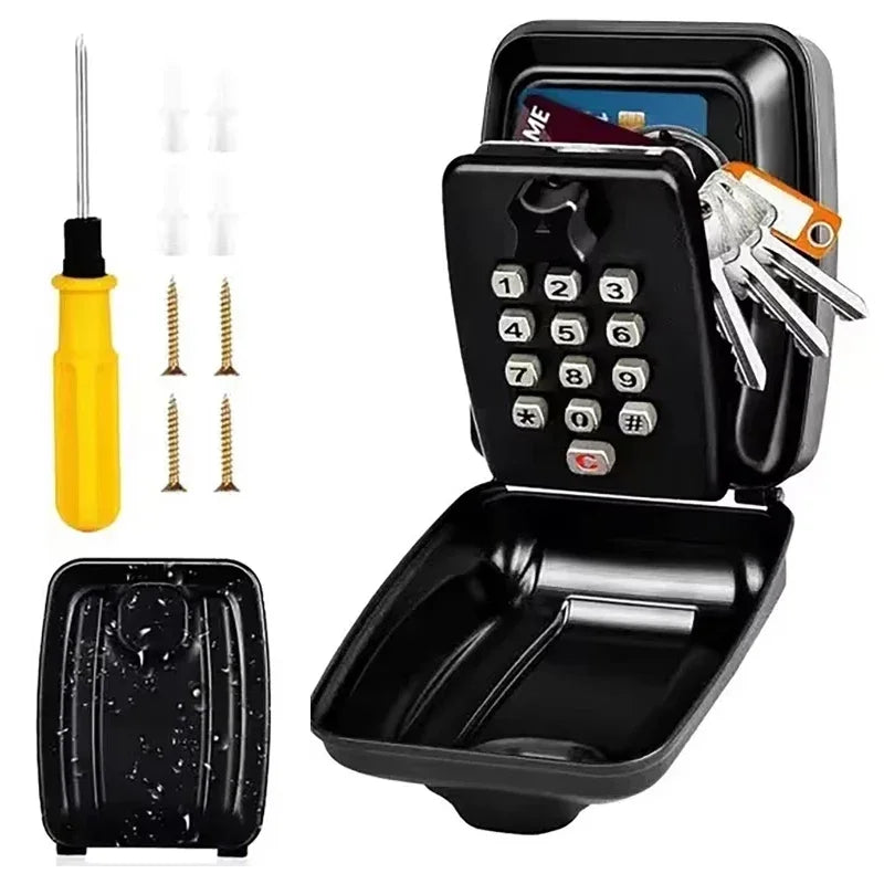 Password Combination Key Lock Box &ndash; Outdoor Waterproof Black-Nail wall