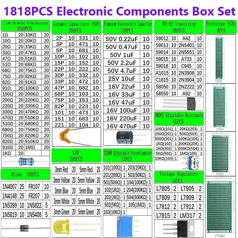 1818pcs Electronic Components DIY Kit &ndash; Comprehensive Versatility for Electronics Projects