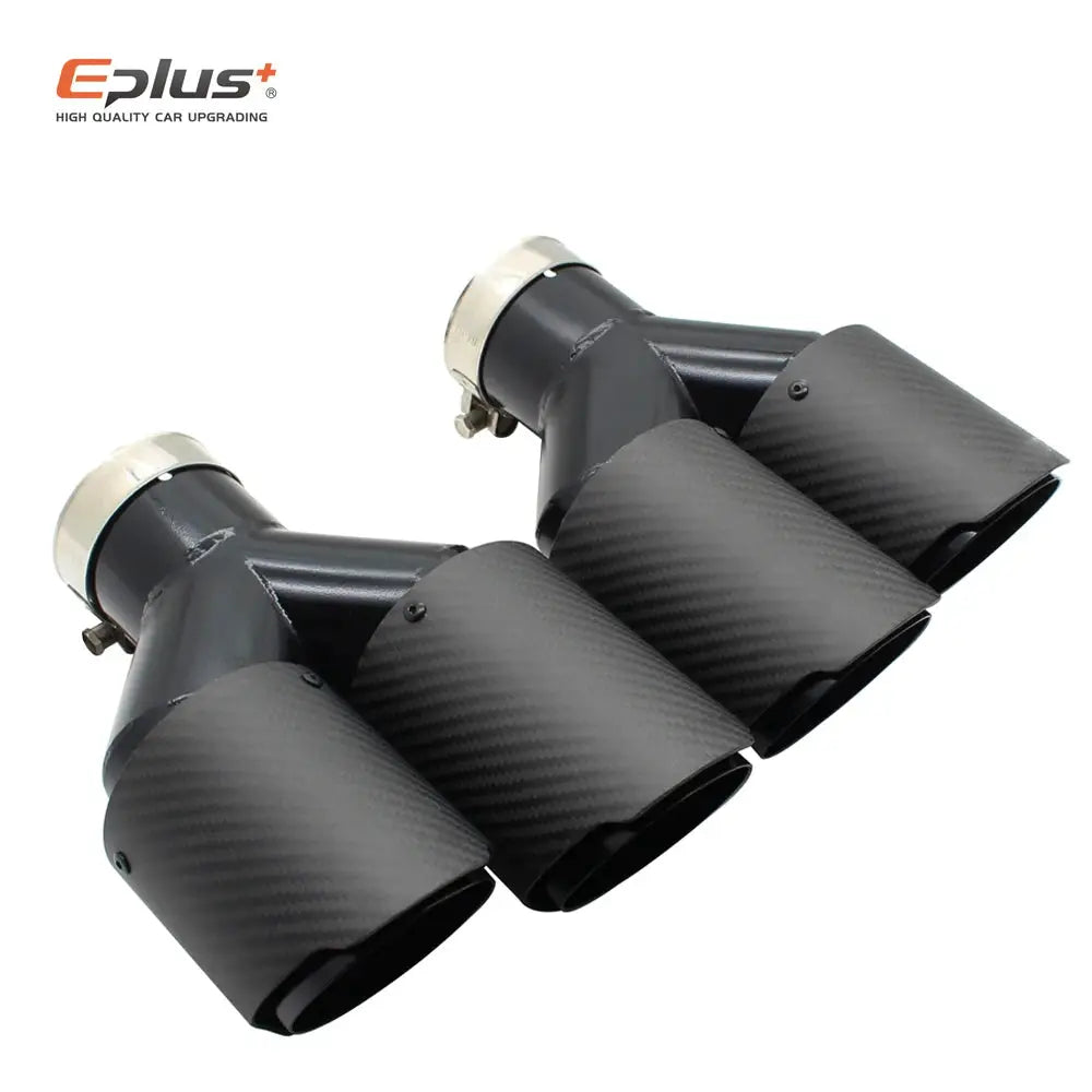 EPLUS Car Matte Carbon Fiber Muffler Tip Y Shape Double Exit Exhaust Pipe Mufflers Nozzle Decoration Universal Stainless Black by InterCyprus Trading Ltd
