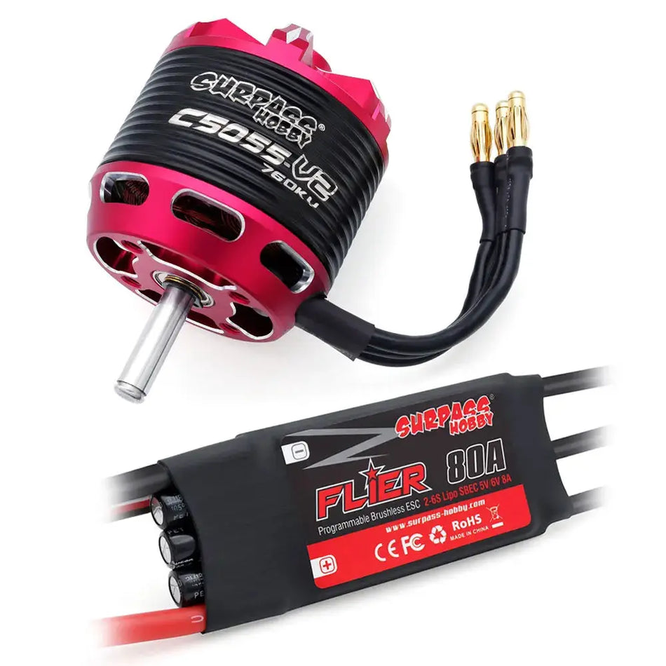 Surpass Hobby C5045 C5055 C5065 V2 Brushless Outrunner Motor 2-6S W/ 60A 80A 100A Brushless ESC For RC Aircraft Plane Multicopte by InterCyprus Trading Ltd