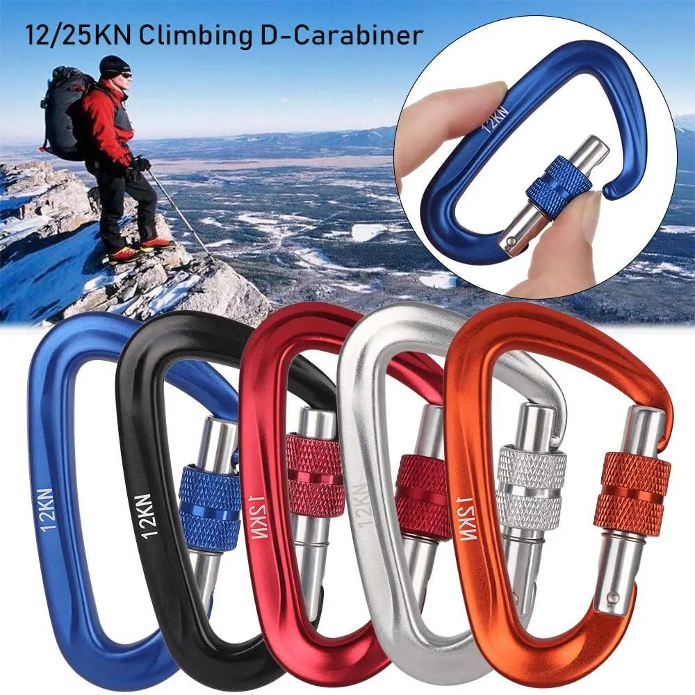 12KN 7075 Outdoor Climbing Equipment Buckle Climbing Carabiner D Shape Quickdraws Professional Climbing Buckle Lock Safety Lock