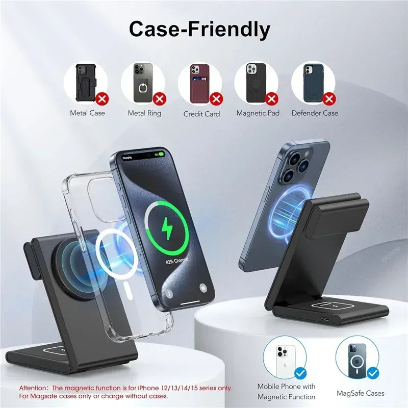 3 In 1 Foldable Wireless Charger Stand - Fast Charge