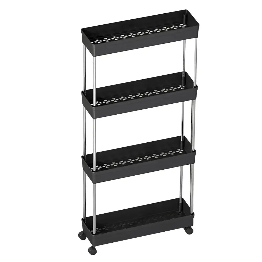 Rolling Utility Cart With Wheels Bathroom Storage Rack 4 Layers Black