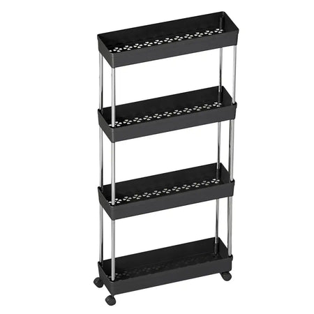 Rolling Utility Cart With Wheels Bathroom Storage Rack 4 Layers Black