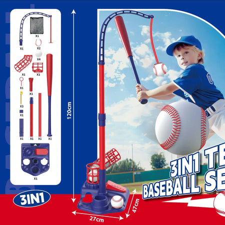 3In1 Kids Baseball Toy Set &ndash; Auto Launcher With Height Adjust blue