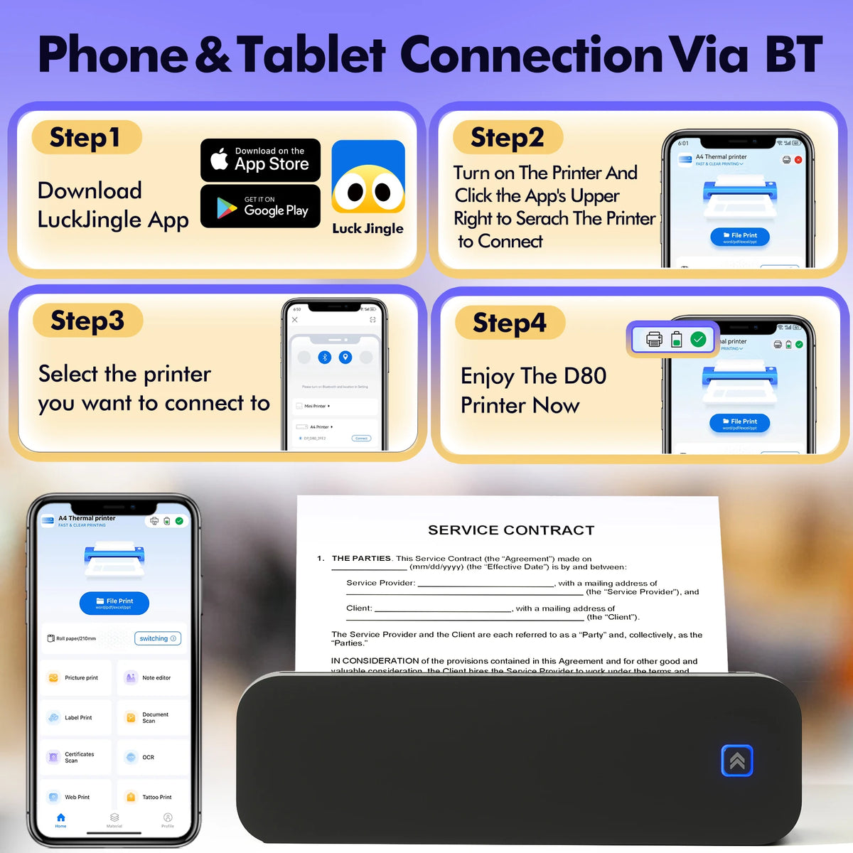 ORICO Portable A4 Thermal Printer &ndash; Wireless Bluetooth