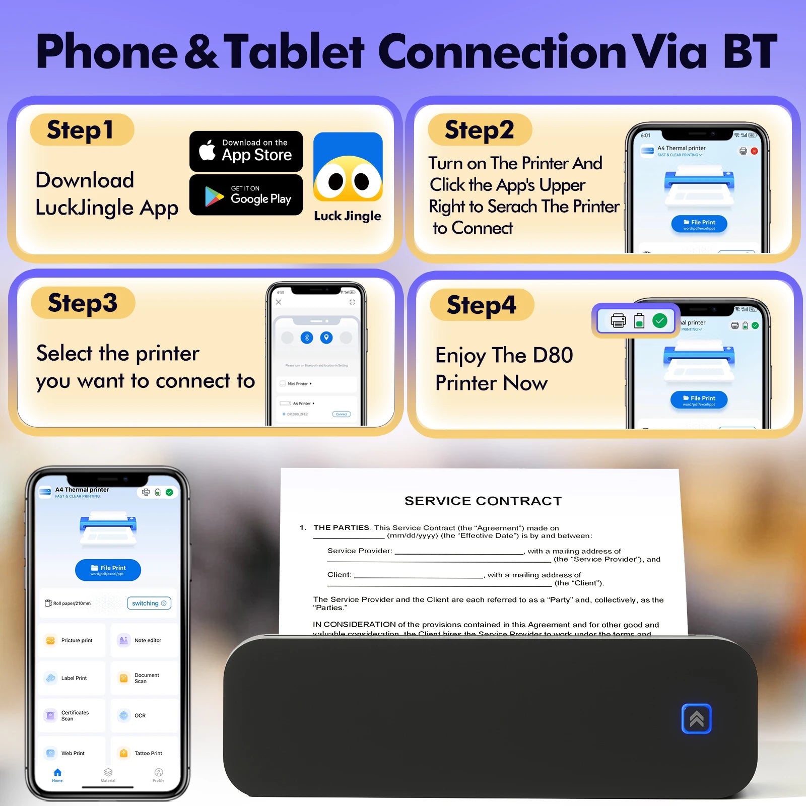 ORICO Portable A4 Thermal Printer &ndash; Wireless Bluetooth