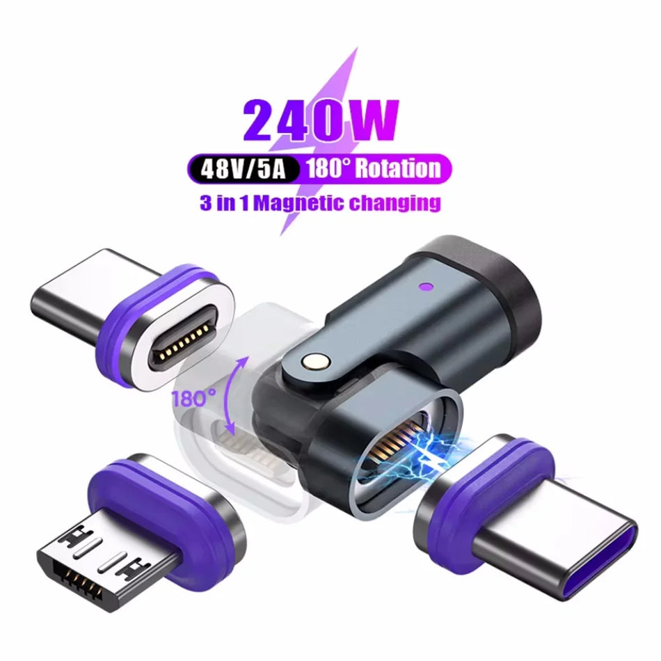 Adattatore Magnetico USB-C da 240W con Cavo di Ricarica Veloce per Samsung, iPhone, Xiaomi