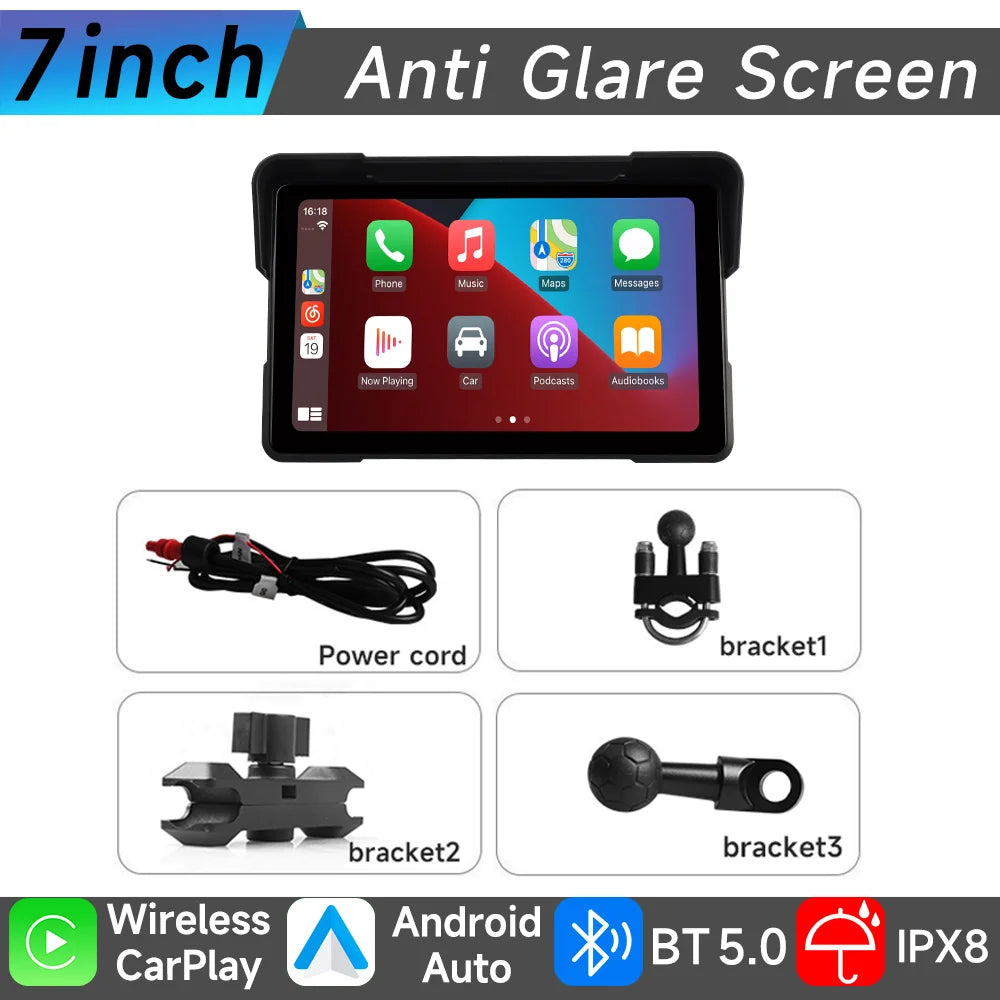 JIUYIN 7 Inch Motorcycle GPS Navigation Recorder &ndash; IP67 Waterproof with Wireless CarPlay and Android Auto M570 / CHINA