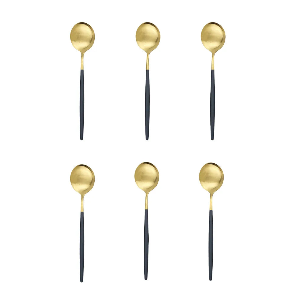 Matte Stainless Steel Teaspoon Set &ndash; Elegant Design for Desserts and Coffee 6Pcs Black Gold