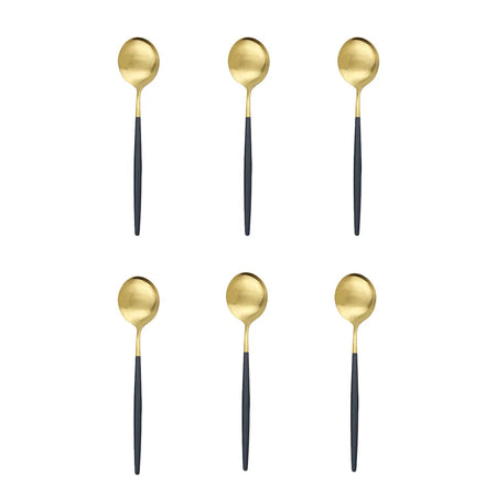 Matte Stainless Steel Teaspoon Set &ndash; Elegant Design for Desserts and Coffee 6Pcs Black Gold