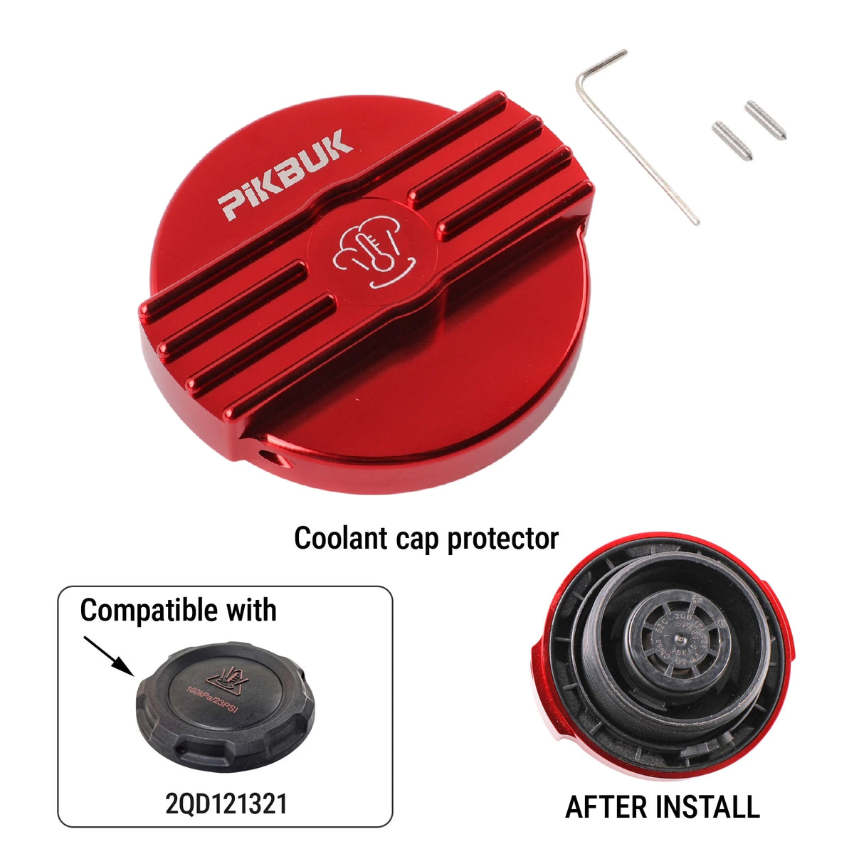 PIKBUK Aluminum Cap Protector For VW CC Golf Audi Skoda Seat Water Tank Cap / Coolant Cap / Oil Cap by InterCyprus Trading Ltd