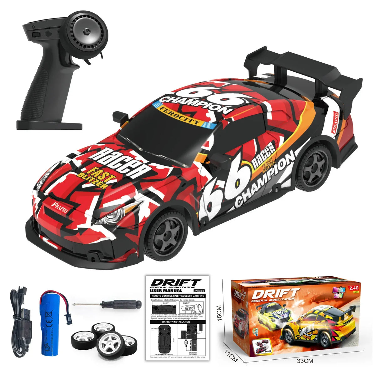 1:18 Remote Control Car &ndash; Glow In Dark 2.4G RC Speed PY380-red
