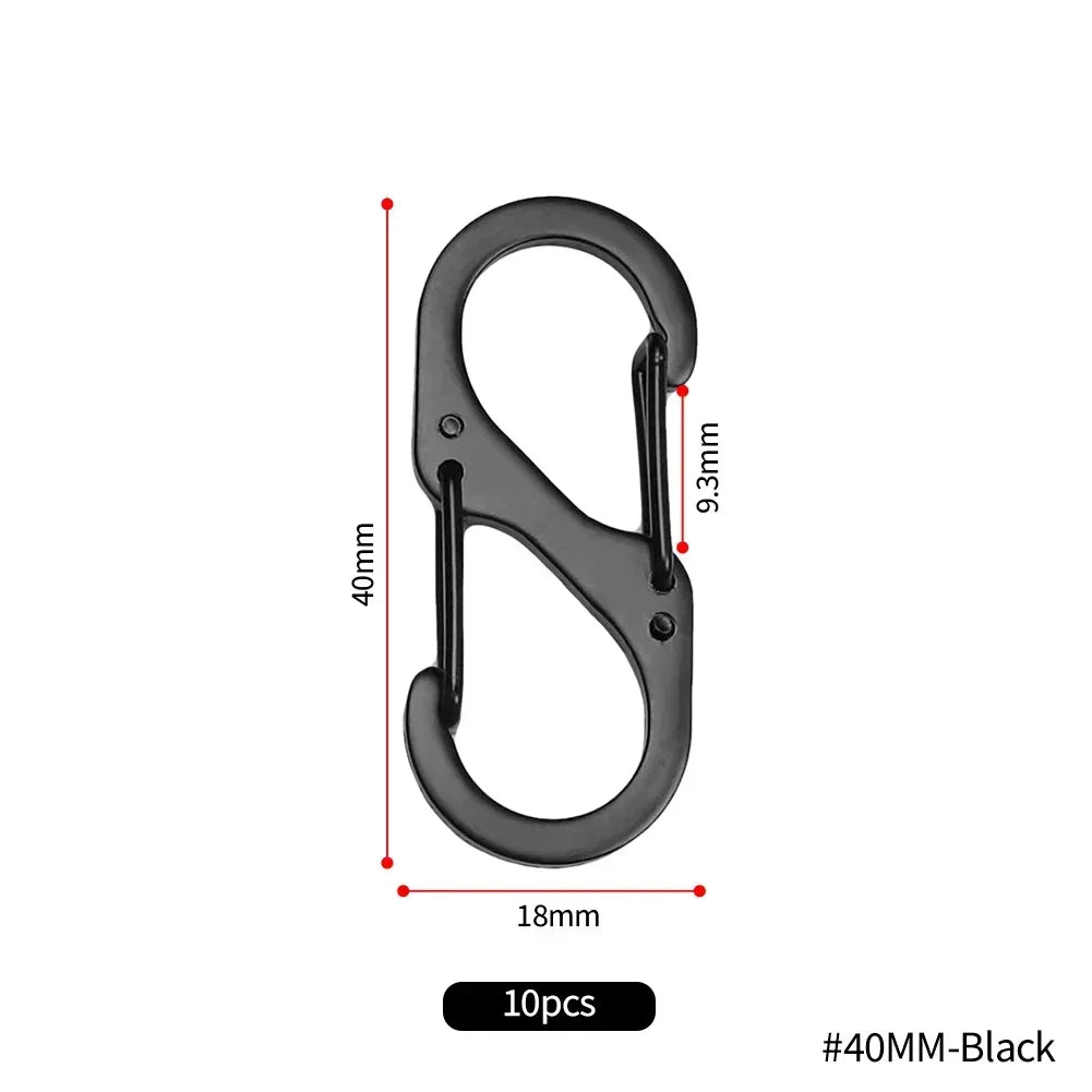 10pcs Mini S-Type Stainless Steel Locking Carabiners for Outdoor and Camping 40MM-Black(10pcs)