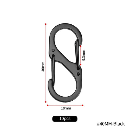 10pcs Mini S-Type Stainless Steel Locking Carabiners for Outdoor and Camping 40MM-Black(10pcs)