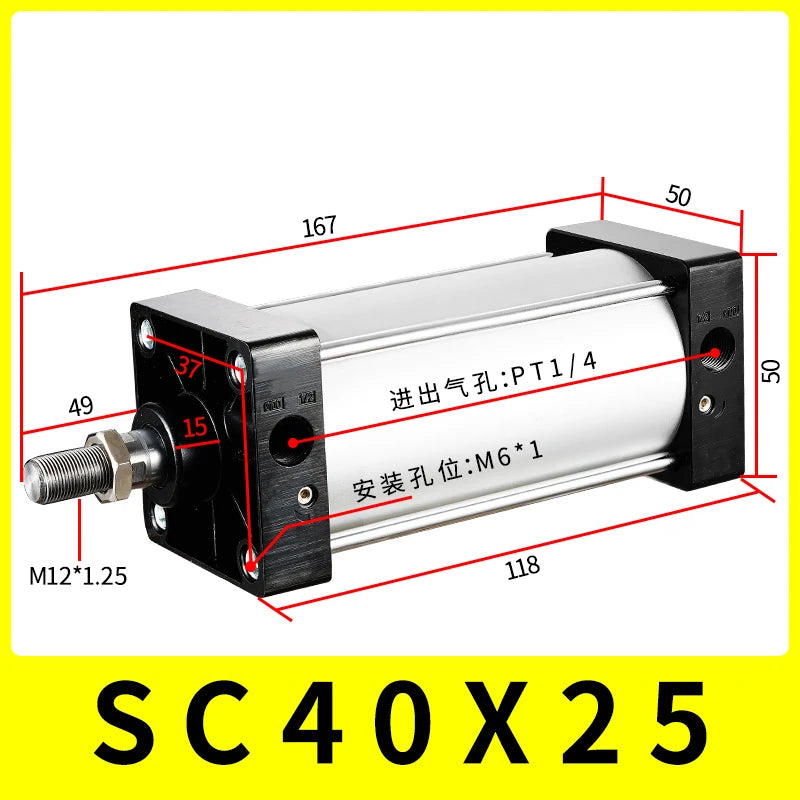 SC40 Series Bore 40mm Air Cylinder &ndash; High Thrust Up To 60 Kg SC40-25 Stroke