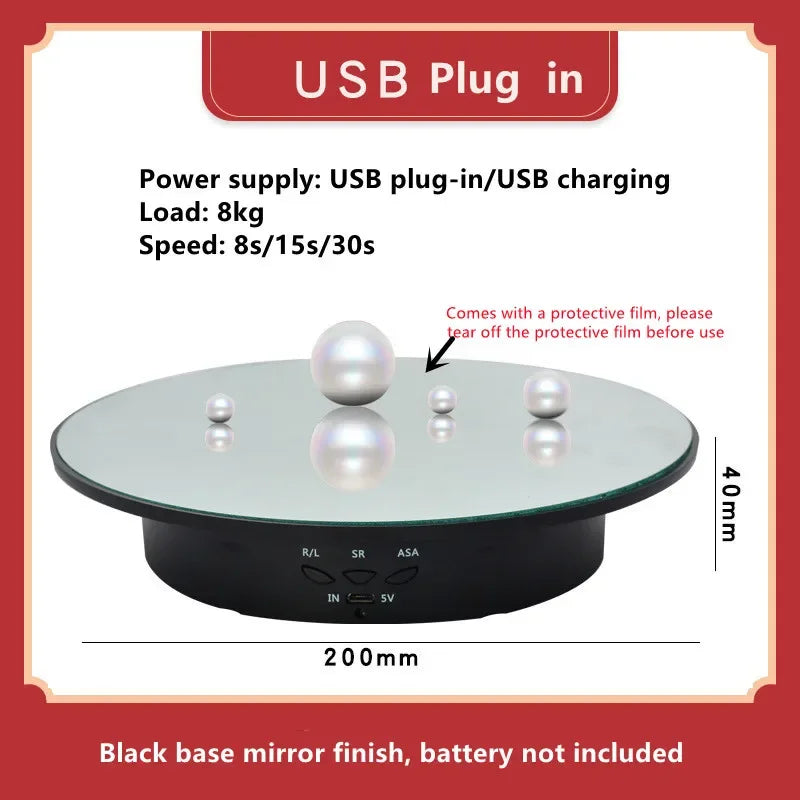 360-Degree Electric Swivelling Display Turntable with 3 Speed Settings Black mirror / CHINA