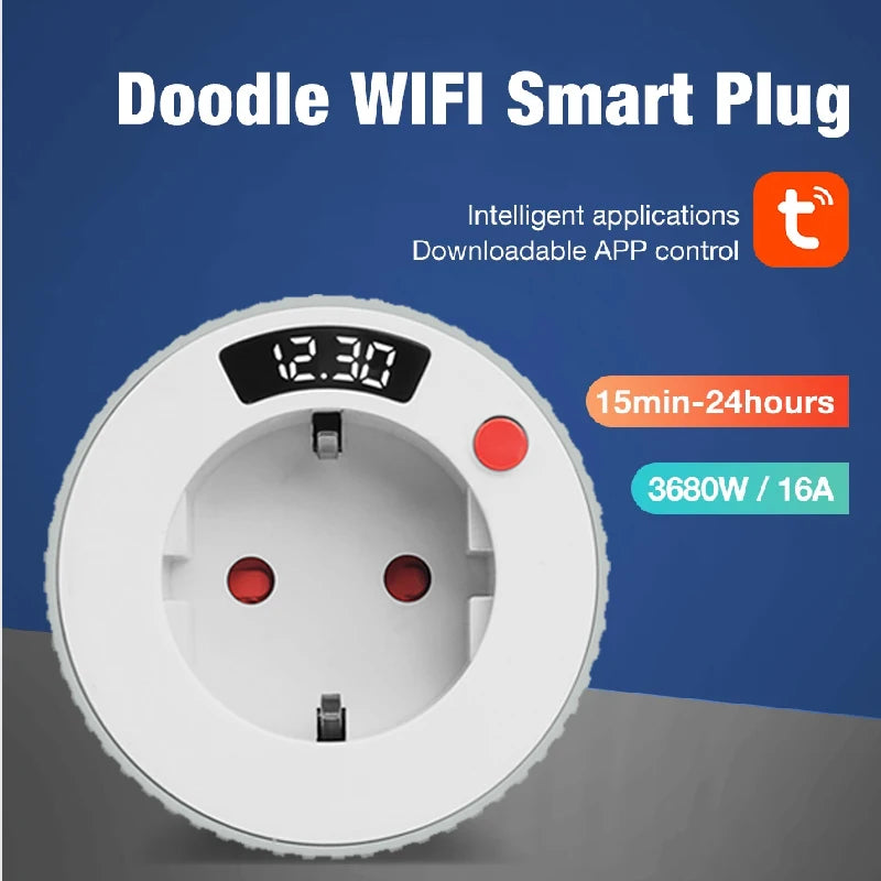 Pametna vtičnica WiFi EU 16A 3680W Rotacijska z odštevalnim LCD zaslonom Alexa Google Home