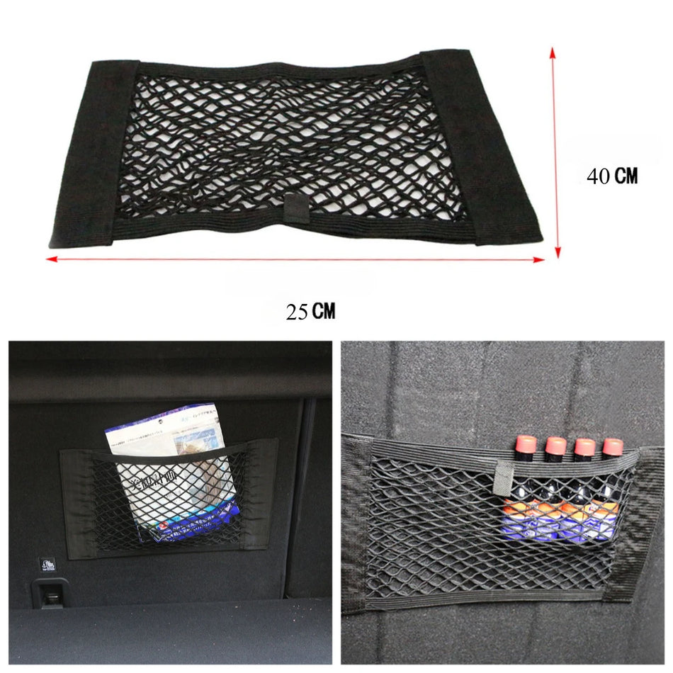 Car Back Seat Organizer Mesh Storage Bag With Elastic Net Pocket
