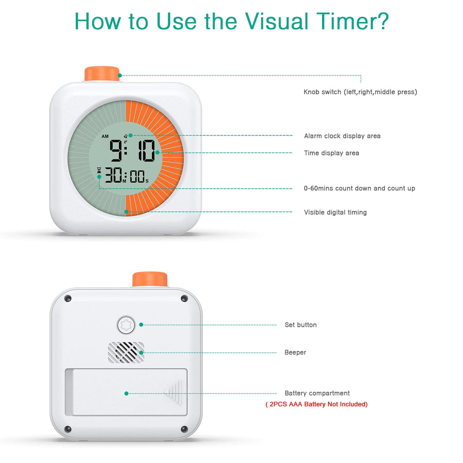 Digitaler visueller Timer 60-Minuten-Countdown mit Wecker für das Homeschooling