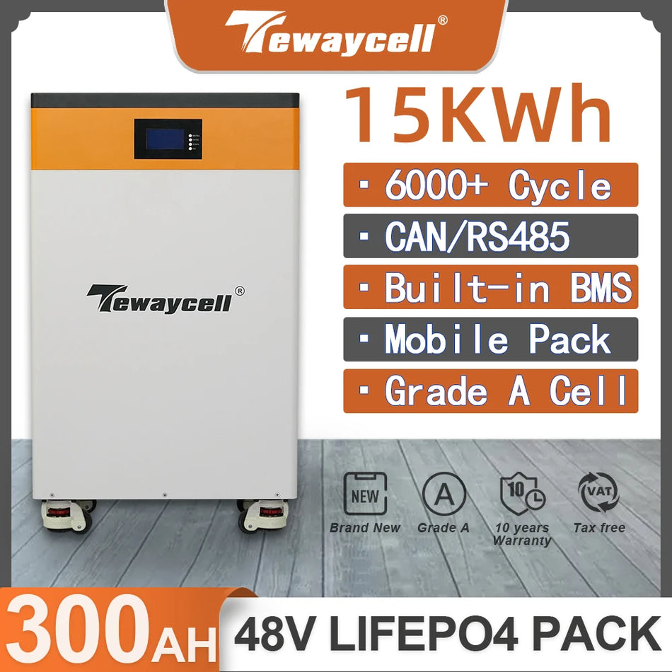 LiFePO4 15kWh Güç Duvarı Batarya Paketi Dahili BMS ile, 300Ah, 6000 Döngü, CAN RS485 Monitör, AB Vergisiz