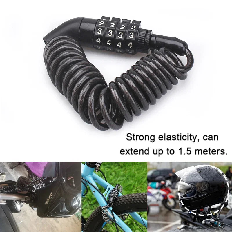 Motorcycle Helmet Lock with Steel Wire Cable Carabiner, PIN Lock