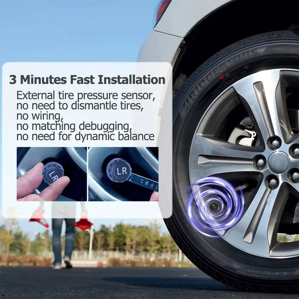 LEEPEE Automobilio TPMS Stebėjimo Prietaisas Su Skaitmeniniu Voltmetru USB Įkrovikliu, 4 Padangų Jutikliai