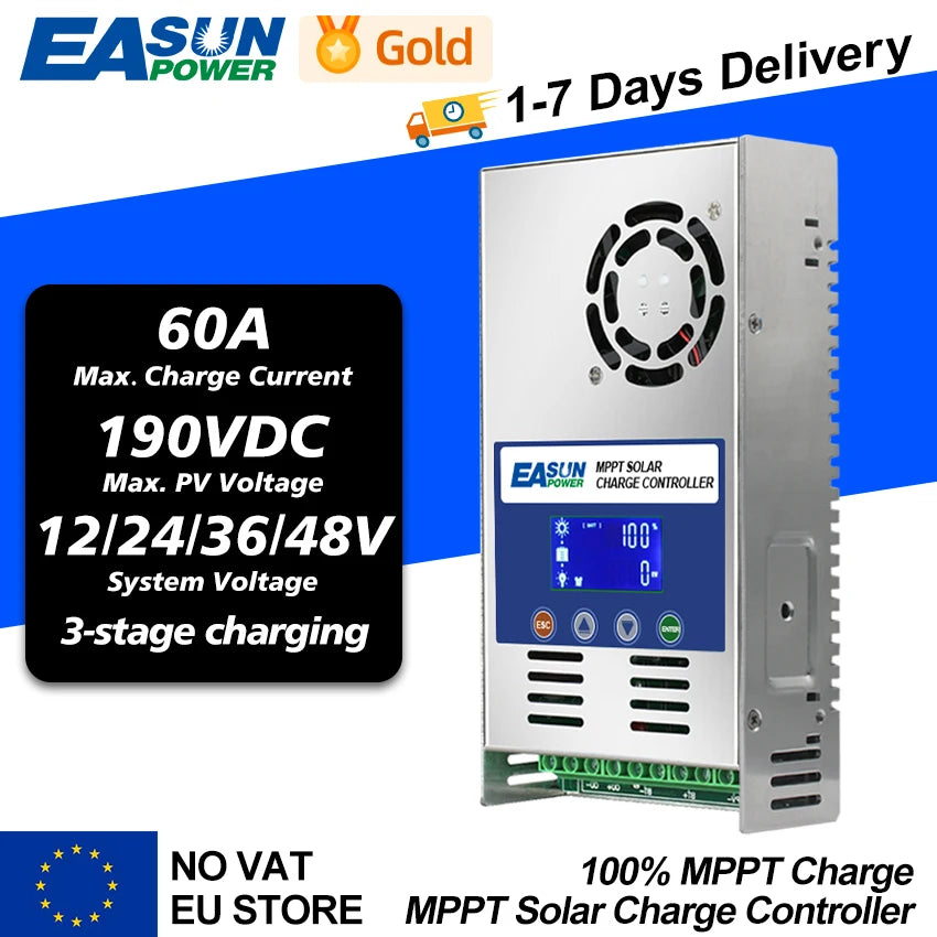 MPPT 60A Solární Nabíječ Řídicí Zařízení LCD 12V Do 48V