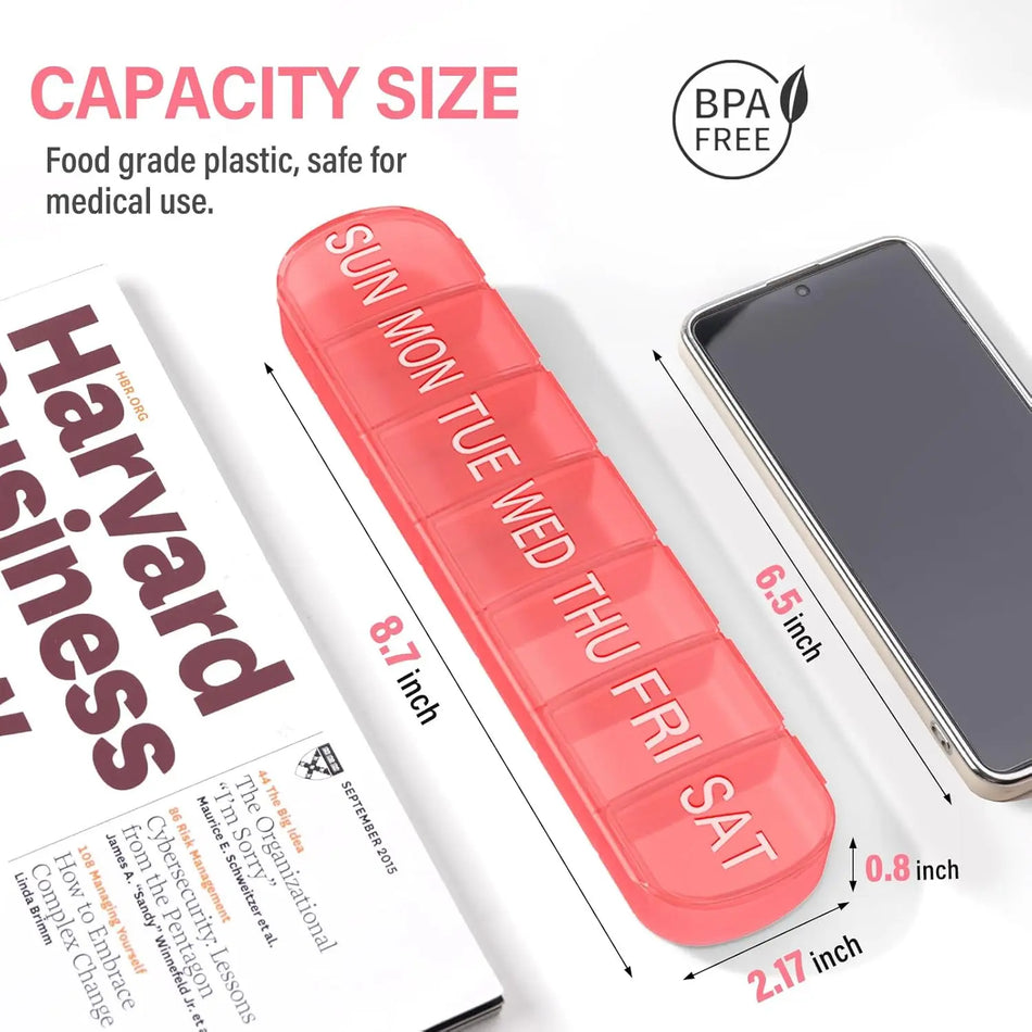 Large 7-Day Pill Organizer Box for Vitamins, Supplements, Fish Oil - Travel-Friendly Weekly Medicine Case