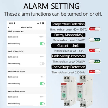 Tuya WiFi Zigbee Smart Circuit Breaker 1P+N 63A with Energy Monitoring and Voice Control