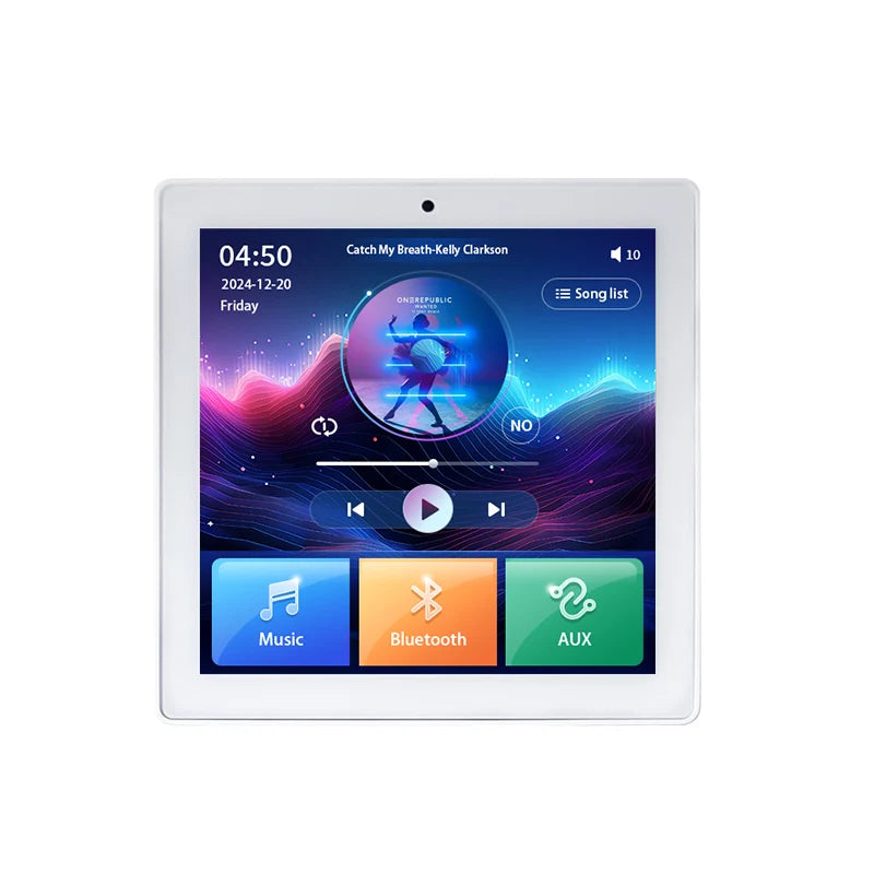 4 Inch Touch Screen In-Wall Bluetooth Power Amplifier with Ceiling Speakers White 4x25W
