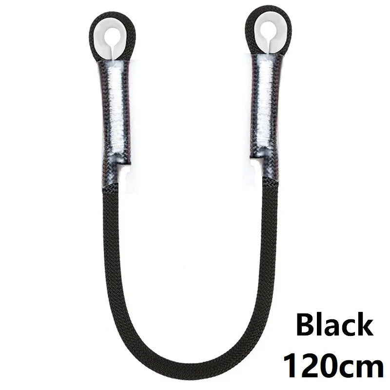 Outdoor Rock Climbing Lanyard 10.5mm Static Rope 20kN Protective Eye-to-eye Pre-Sewn Cord Loop Sling Mountaineering Equipment Black-120cm